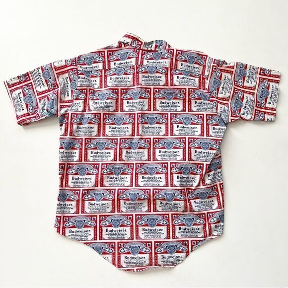 Vintage 60s 70s Budweiser Beer Label Line Union AOP Pop Art Polo Shirt Hawaiian. - Picture 10 of 12